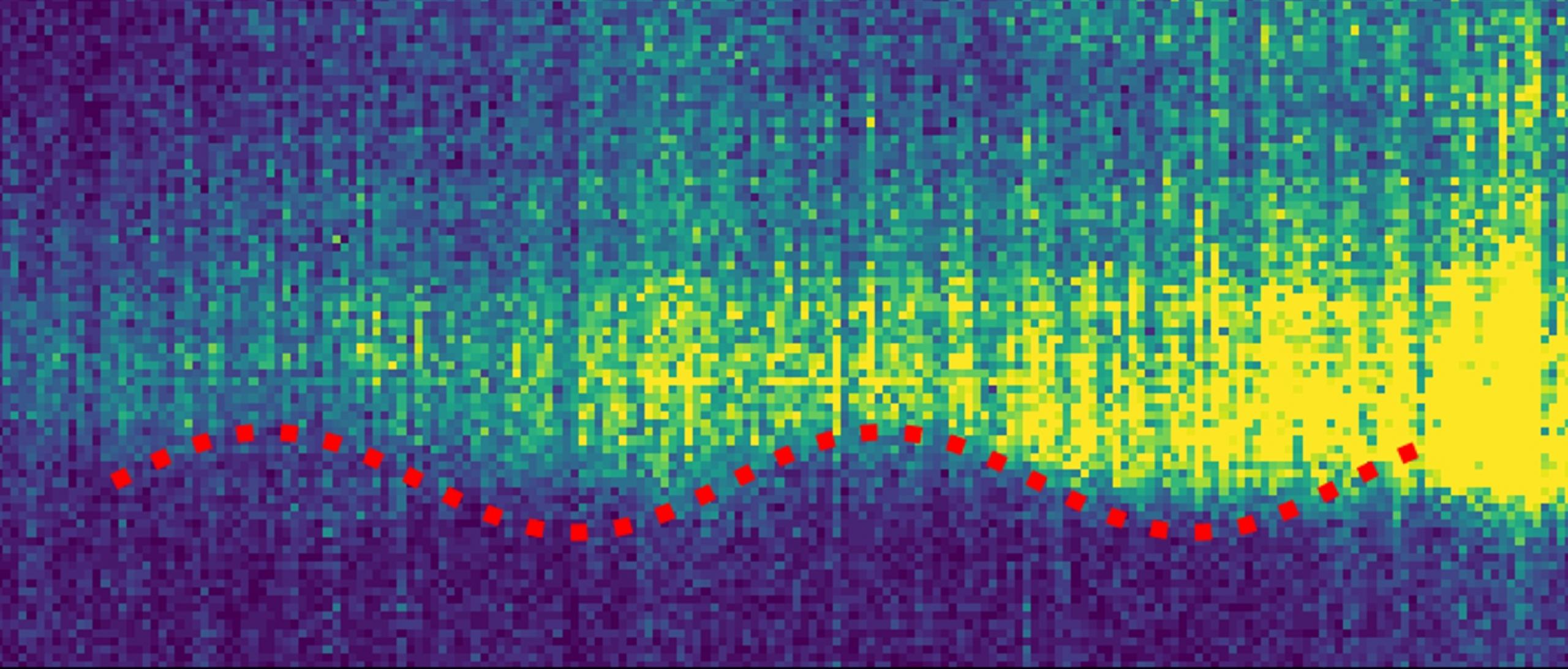 Colorful image representing the distance that amateur radio operators can communicate and how that changes over time. Red dots represent a wave-like pattern.