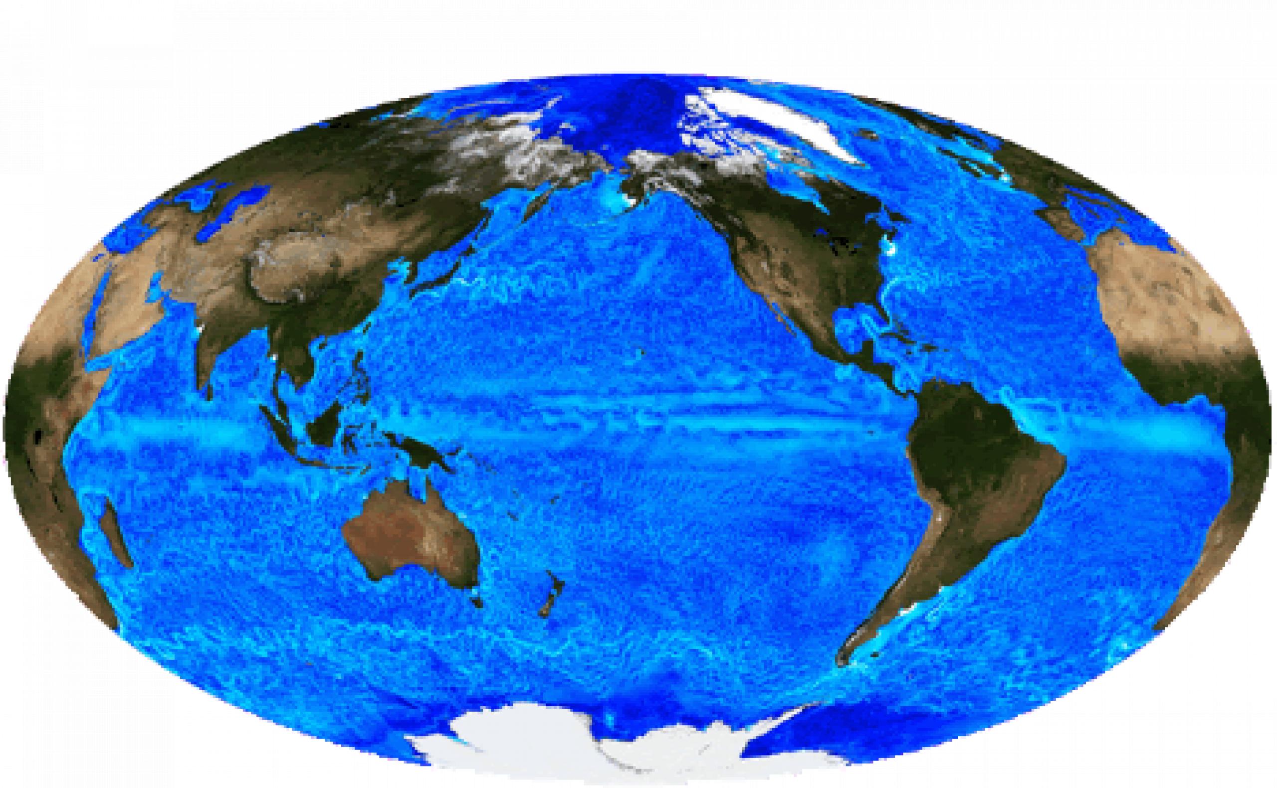 Satellite image of the globe showing ocean currents